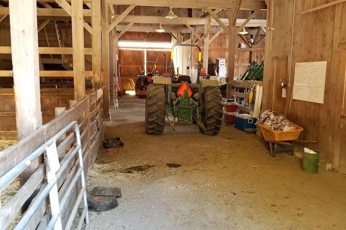 Interior of a red cattle barn