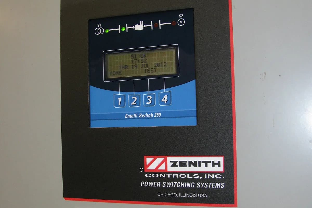 Interior of a generator transfer switch panel