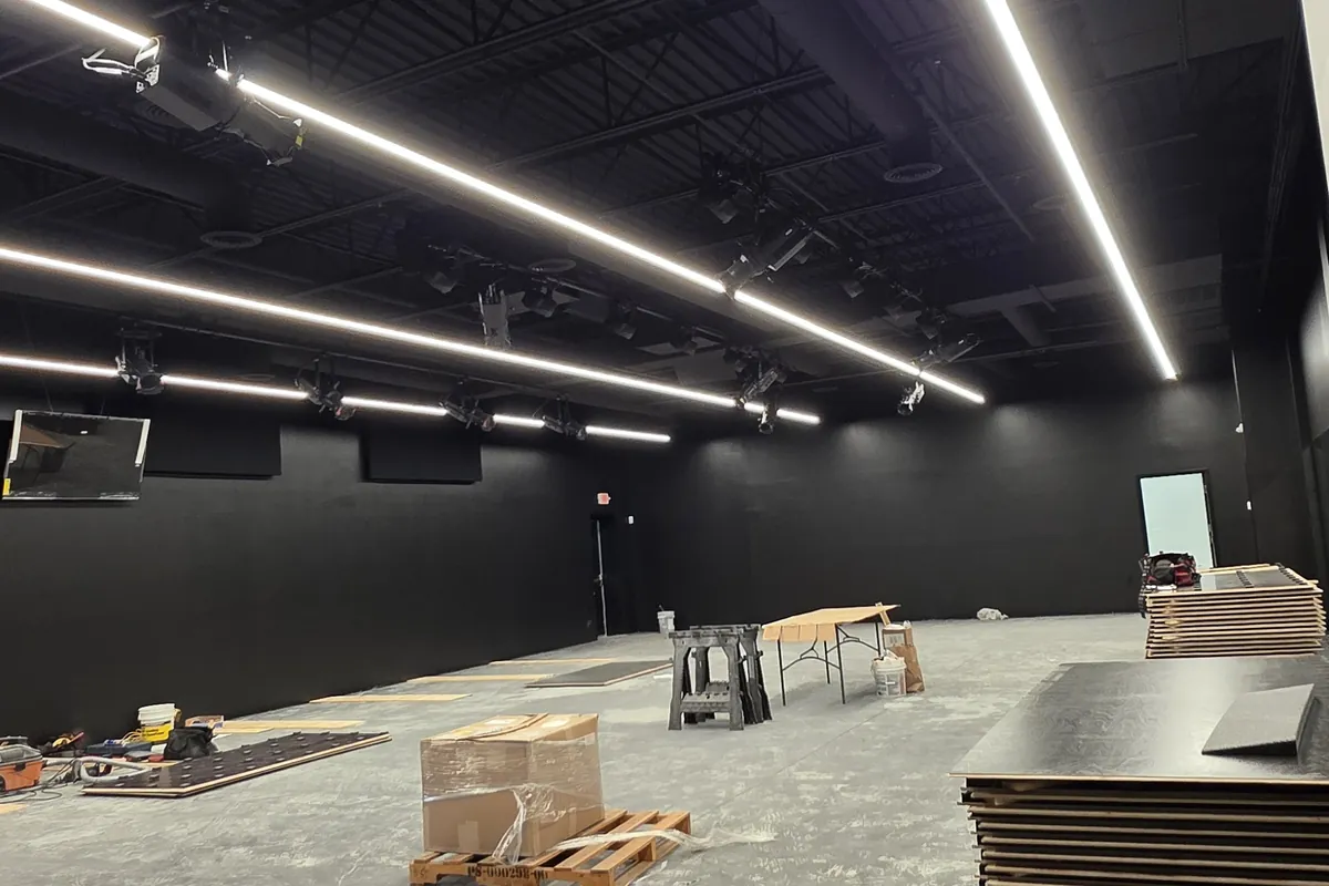 Large commercial space with linear LED lighting