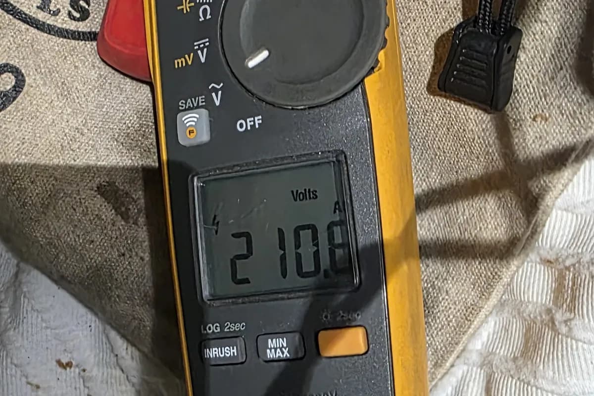 Clamp meter reading taken at equipment