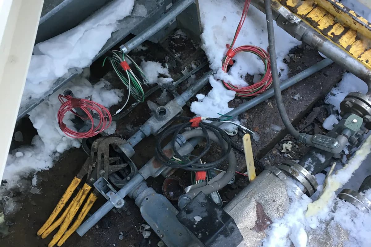 Electrical enclosure opened up in winter conditions during a repair