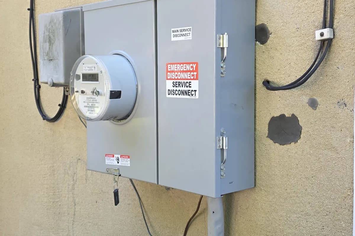 Exterior meter and disconnect equipment on a building