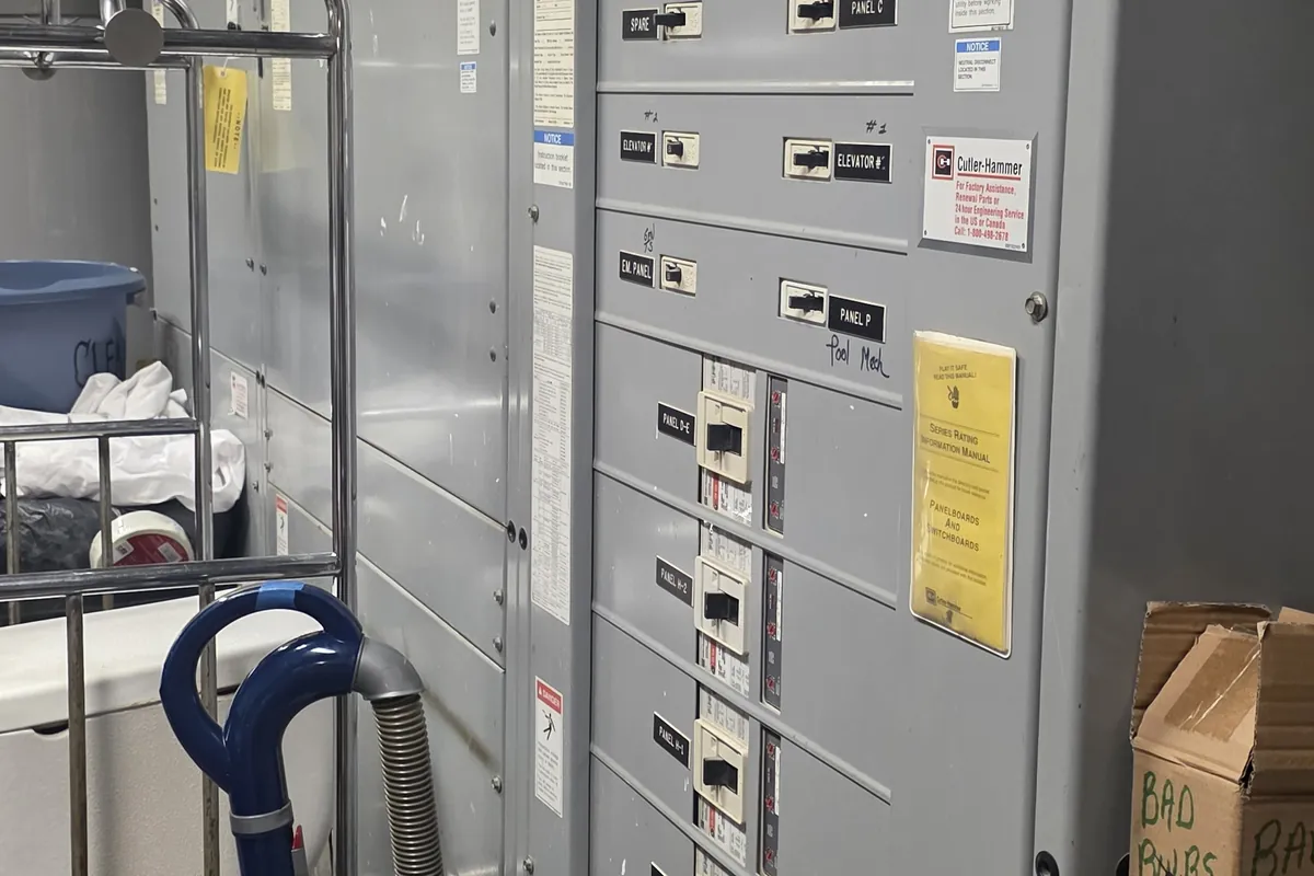 Switchgear and distribution lineup inside a plant electrical room