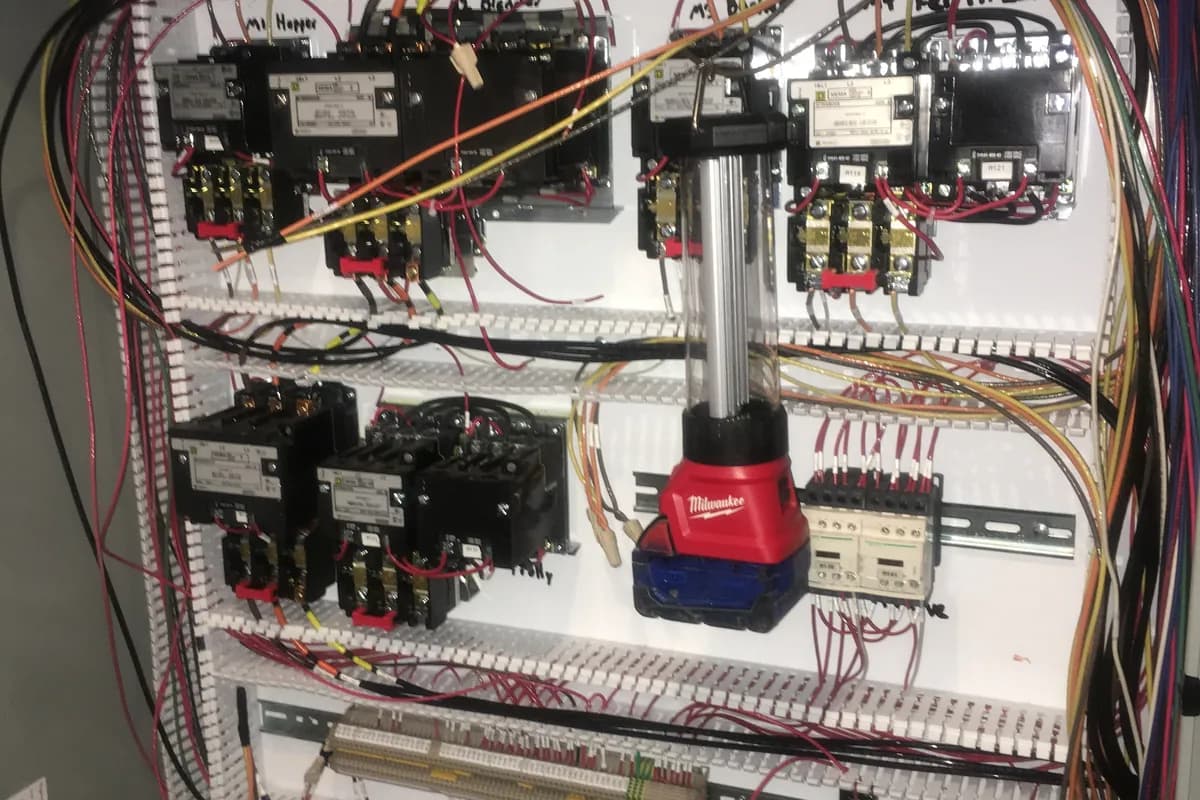 Completed motor control panel with drives and field wiring