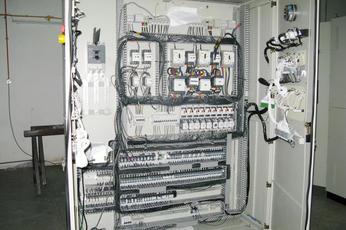 Completed motor control panel with drives and wiring