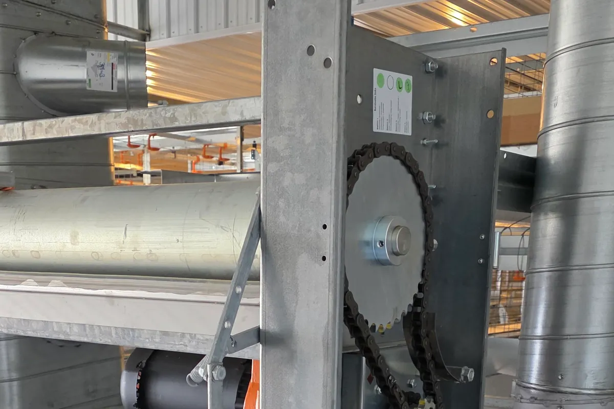 Chain drive motor mechanism for cage and conveyance equipment inside a poultry house