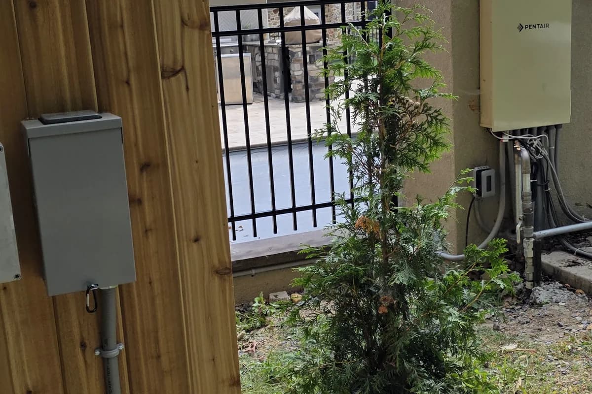 Service equipment mounted outdoors at a rural property